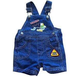 VTG Denim Overalls Short Bibs Dump Truck Loading Zone Embroidered Size 6/9 Month